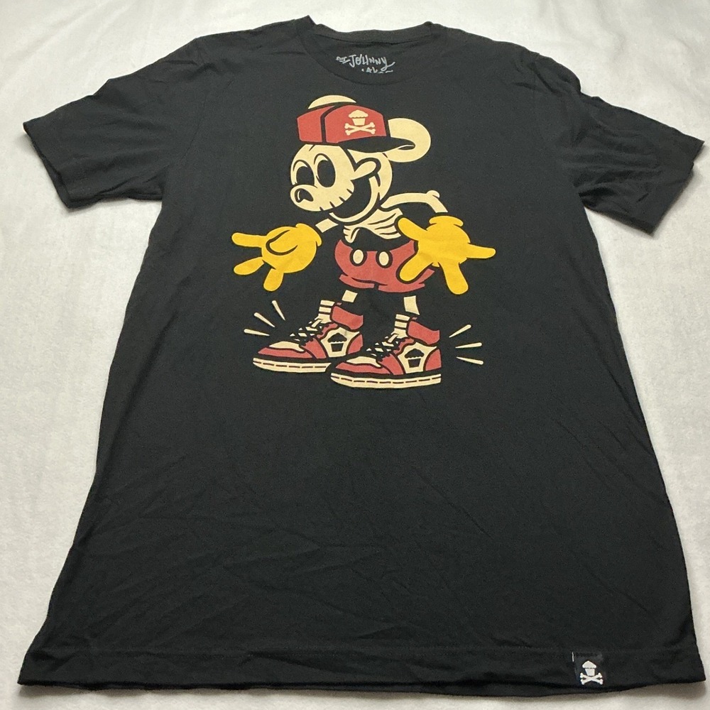 Johnny Cupcakes Mens Tricky Mouse Premium Tee Black Large Skeleton Graphic Shirt